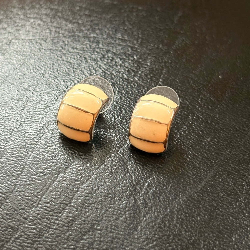 Vintage Cream and Gold Women's Huggie Earrings